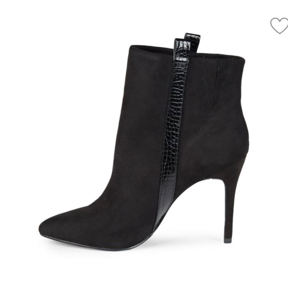 Black suede bootie.